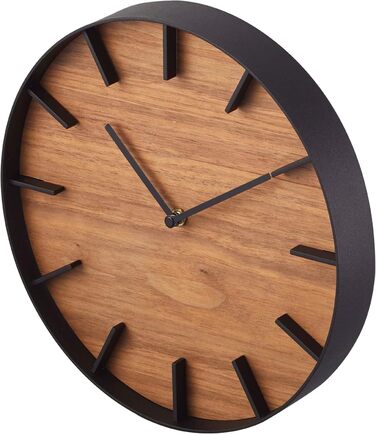Yamazaki 4108 RIN Wall Clock, Black, Steel/Plywood, Minimalist Design, 26.5 x 4.2 x 26.5 cm (LxBxH)