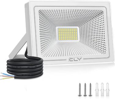 CLY LED Floodlights Outdoor, 50W LED Floodlights, 2 Pack Super Bright 4300LM LED Spotlights, 6500K Cool White IP66 Waterproof LED Outdoor Floodlights for Backyard, Driveway, Garage, Hallway, Garden (1 Piece)