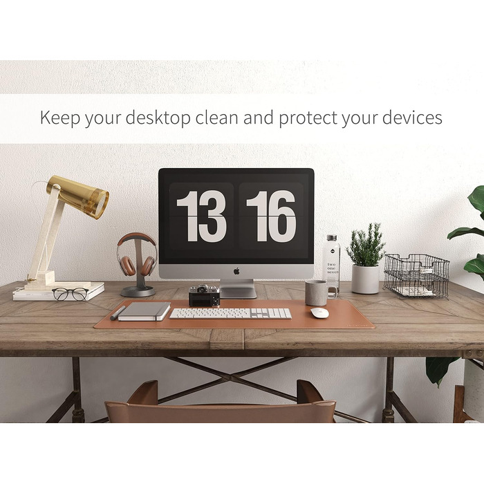 RENMTURE Килимок для миші з натурального корку та PU-шкіри, 80 x 40 см, захист столу, антиковзаюча поверхня, водонепроникний, для офісу та дому (Коричневий)