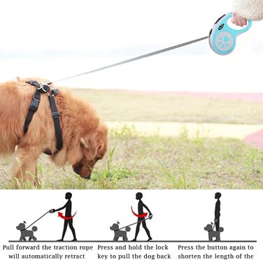 Висувна поводок для собак, 5 м, тренувальний поводок з міцної нейлонової стрічки, стопор з блокуванням та паузою, замок для собак маленьких та середніх порід (Рожевий)