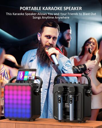 Караоке Машина з 2 мікрофонами, Bluetooth, PA Система з FM, USB, TF, AUX, Ехо, Регулювання Bass/Treble, Чорний