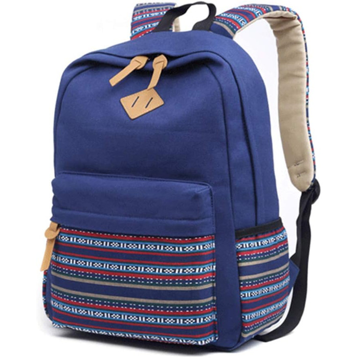 Жіночий/Дівчачий Рюкзак у Стилі Vintage з Смугами. Чорний рюкзак для підлітка, дівчини, студентки. З канвасу.