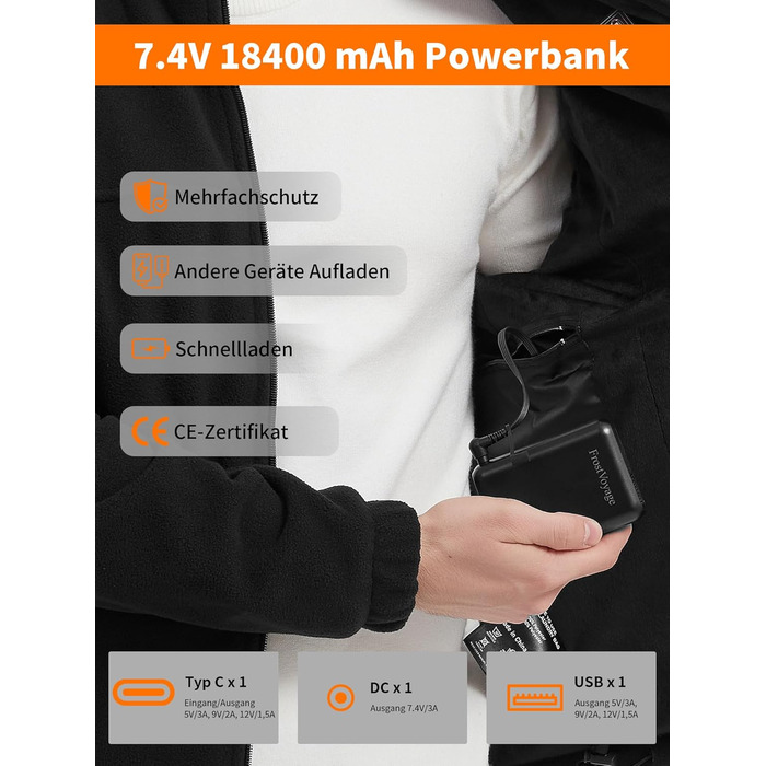 Обогрівальна куртка для чоловіків та жінок з Powerbank 18400 mAh, 10 зон обігріву, флісова куртка з акумулятором, тепла зимова куртка з обігрівом, L