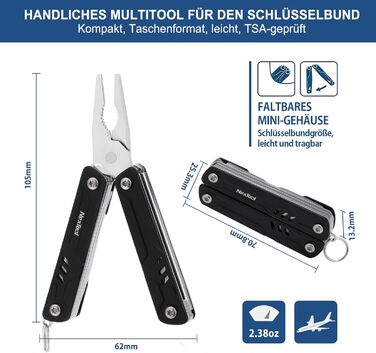 9-in-1 Mini Multitool with Needle-Nose Pliers, Scissors, SIM Extractor, and Screwdriver - For Travel, EDC, TSA Approved, Blade-Free (Mini Sailor Lite)