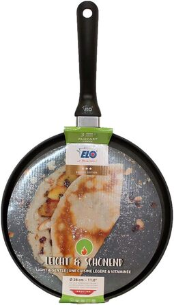 ELO Crepe Pan, 28 cm, ALUCAST - Frying pan made of energy-saving die-cast aluminum with non-stick coating, suitable for ceramic, gas, electric, and induction cooktops - dishwasher safe, Color: Black 28CM ALT Crepes Pan