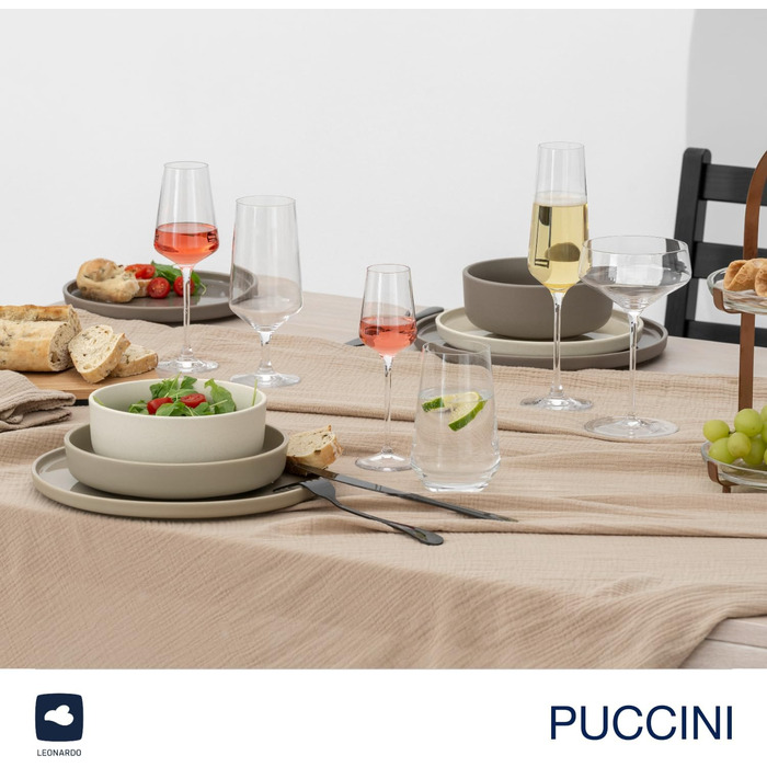 Набір келихів для просекко LEONARDO HOME PUCCINI 280 мл, 6 шт, міцне скло, підходить для посудомийки, з серветкою для полірування