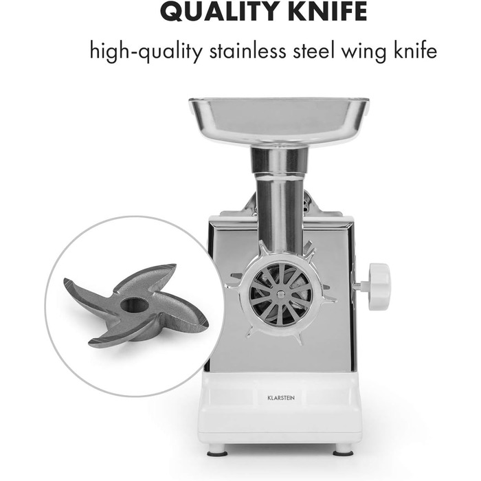 Klarstein Kraftprotz 700W Electric Meat Grinder - Copper Motor, 2 Speeds, Reverse, Aluminum Housing, Stainless Steel Blades