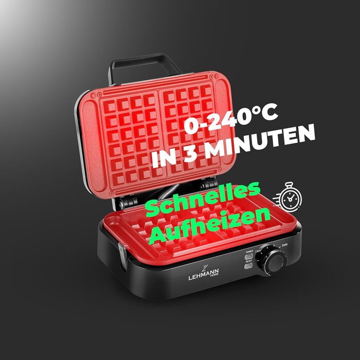 LEHMANN Double Belgian Waffle Maker - 1200W - Non-Stick - Adjustable Temperature - Makes Waffles in 3 Minutes