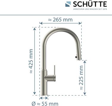 Кухонний змішувач SCHÜTTE 79562 Blackpool з висувною лійкою, поворотний на 360°, з однорідним змішувачем, нержавіюча сталь