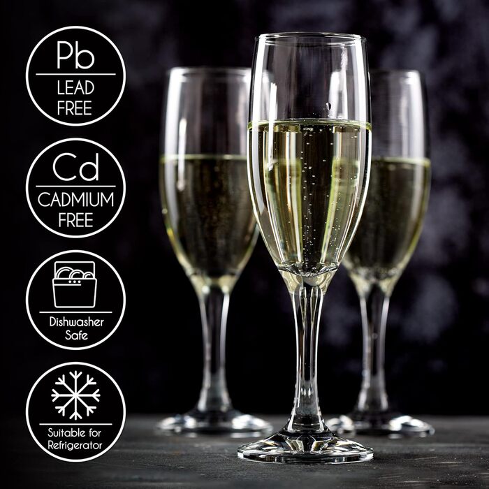 Набір келихів для шампанського Crystalia Luxus, 6 шт., 190 мл, без свинцю, придатні для миття в посудомийній машині
