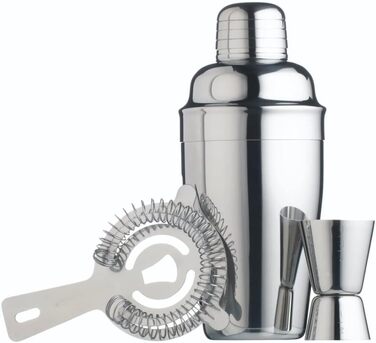 BAR CRAFT Stainless Steel 3 Piece Cocktail Set, Silver Stainless Steel, 12 x 17 x 22 cm, 3 Units