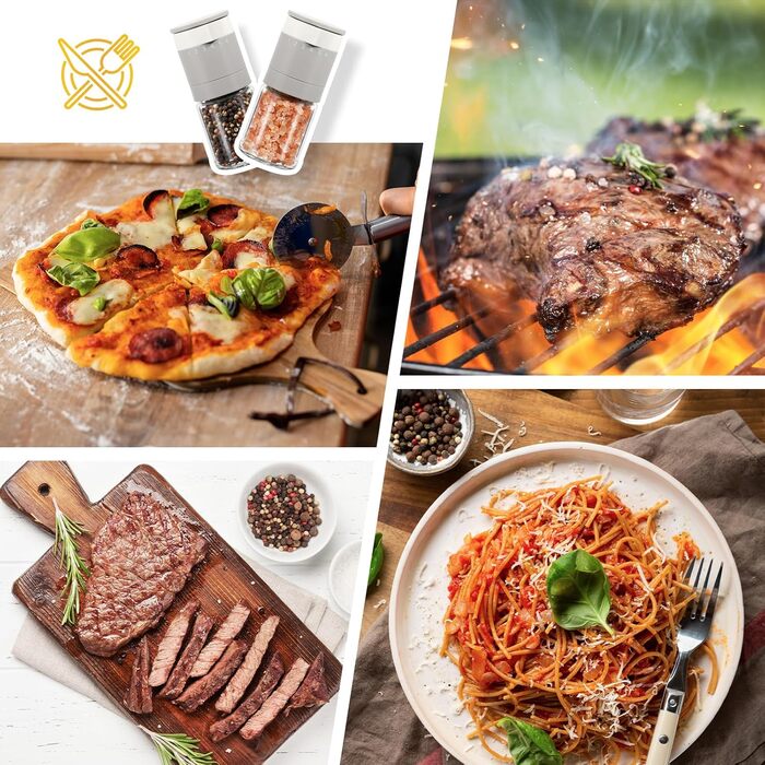 Набір з 2 мельниць для солі та перцю Vucchini з керамічним механізмом, регулювання помелу, сірий та білий колір