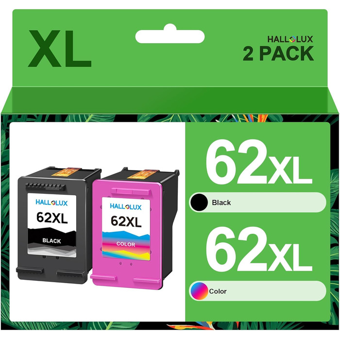 Комплект картриджів HALLOLUX 62XL для принтерів HP Envy 5540, 5544, 5545, 5548, 5640, 5646, 7640 та OfficeJet 200, 5740, 5742, 5744 (чорний та кольоровий, 2 шт.)