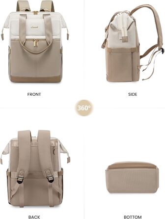 Сумка-рюкзак LOVEVOOK для жінок, водонепроникний рюкзак для ноутбука, шкільна сумка для підлітків, елегантний рюкзак для щодня, 15.6 дюймів, сумка для роботи, сумка для вчителя, рюкзак для подорожей, бежевий та хакі