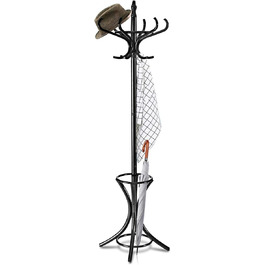 COSTWAY 184cm Wardrobe Rack with Umbrella Holder, Coat Rack with 12 Clothes Hooks, Clothes Rack made of Wood, Freestanding Coat Rack for Entryway, Living Room and Bedroom (Black)