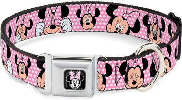 Нашийник для собак Buckle-Down Minnie Mouse з прикрасою в горошок рожевого та білого кольорів, 1 дюйм шириною, підходить для шиї 9-15 дюймів, розмір Small