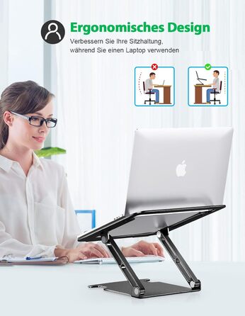 Підставка для ноутбука Glangeh з алюмінію, ергономічна, регульована висота, для MacBook, Dell, HP, 10-16