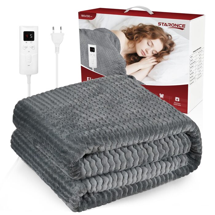 Електрична ковдра StarOnce 160x140 см для двоспального ліжка з 10 рівнями нагріву, автовимкненням, 2 пультами та захистом від перегріву. Можна прати в машині. Білий колір.