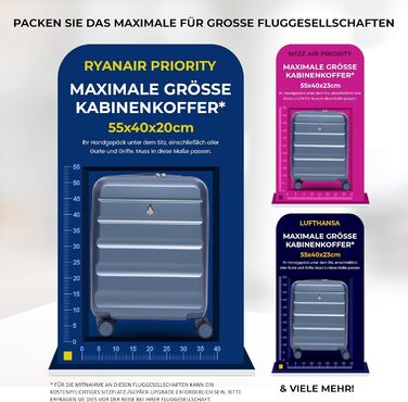 Ручний багаж Aerolite 55x40x20/23 см (розширюваний) з 4 колесами, блакитний | Підходить для Lufthansa, Eurowings, Condor, Wizz Air
