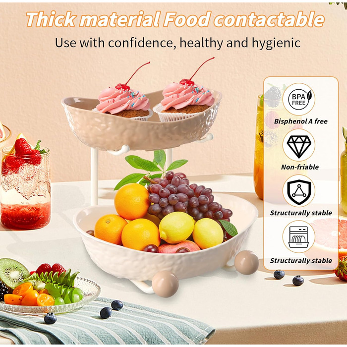 Багатоярусна фруктова етажерка, миска для фруктів, пластикова, з металевою полицею, сервірувальний стійка, фруктові миски для буфетів, закусок, овочів та десертів
