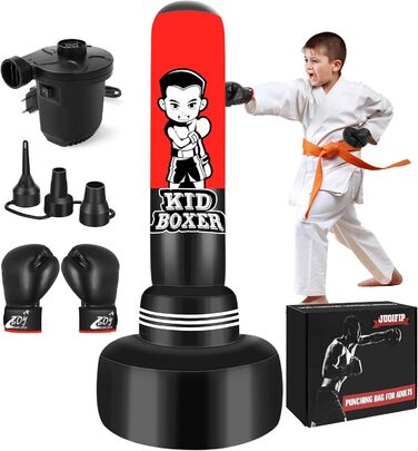 Набір для боксу для дітей Boxsack Kinder Set, 165 см, 3 яруси, стабільний, надувний, з рукавичками та електричним насосом, для дівчаток та хлопчиків 3-15 років, для тренувань карате