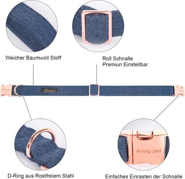 Нашийник для собак дівчаток Aring Pet, бавовняний, з бантиком, регульований, для великих собак, XS, темно-синій