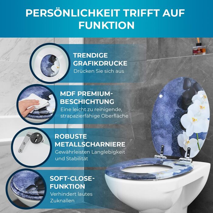 Овальна кришка для унітаза Benkstein з мікроліфтом, антибактеріальне сидіння Urea-Duroplast, Quick-Release, темно-сіра (Deep Grey)