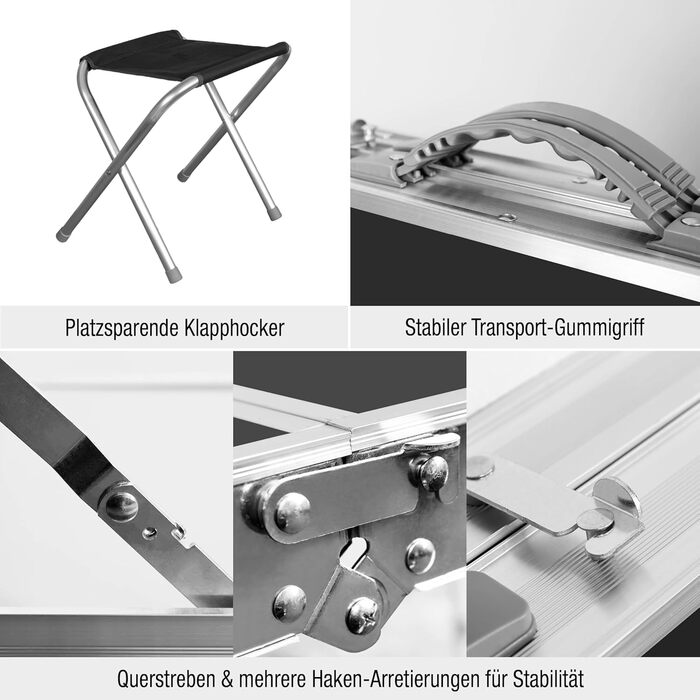 Складаний кемпінговий стіл з алюмінієвою рамою та стільницею МДФ 120x60x70 см + 4 стільці - для пікніка, дачі, відпочинку на природі