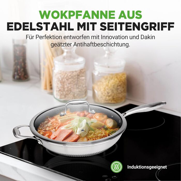Набір посуду NutriChef з нержавіючої сталі, 6 предметів: сковороди з антипригарним покриттям 20 см, 25 см, 30 см з кришками, індукційні, стійкі до подряпин та придатні для духовки, набір посуду (вок 31 см)