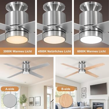 Стеляний вентилятор Ohniyou з підсвічуванням та пультом керування – 96,5 см (38 дюймів). Тихий, димування, для спальні, тераси, внутрішнього/зовнішнього використання (нікель, сучасний)