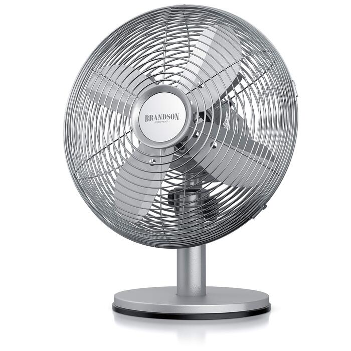 Настільний вентилятор Brandson з мідним дизайном: 3 швидкості, осциляція 80°, кут нахилу 40°, металевий корпус (сріблястий матовий)