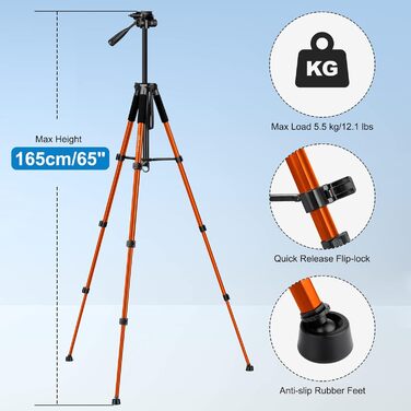 Штатив для камери JOILCAN 165см, алюміній, 5.5кг, з чохлом, для Canon, Nikon, Sony, смартфонів