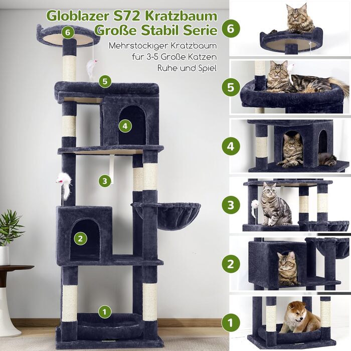 Драбина-будинок для котів Globlazer XXL, 183 см, сірий, для великих порід (Maine Coon, British Shorthair)
