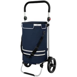 DIVID® Коляска для покупок зі складною візком, об'єм 56 літрів, вантажопідйомність до 50 кг, складана, сумка через плече та ізольований відсік, синій колір