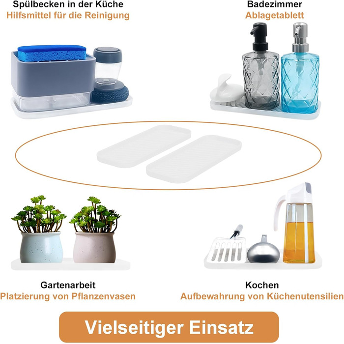 Тримач для мила з силікону для раковини, органайзер для кухні, ванної, туалетного столика, столу, зберігання губки, мила, щітки, макіяжу, пляшки, довговічний, 2 шт. (23.5 x 9.5 x 1.4 см, прозорий)