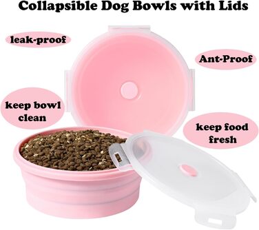 Складані миски для собак з кришкою, 2 шт., портативні миски для собак середніх, великих та малих порід, силікон, для подорожей, для собак/кішок, годівниці/поїлки для кемпінгу, рожевий середній колір