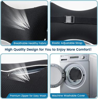 Надувна подушка для шиї BestMaxs для подорожей: літак, поїзд, авто. Зручна, знімний чохол, для офісу та сну. (Чорний, 2 шт, Medium)