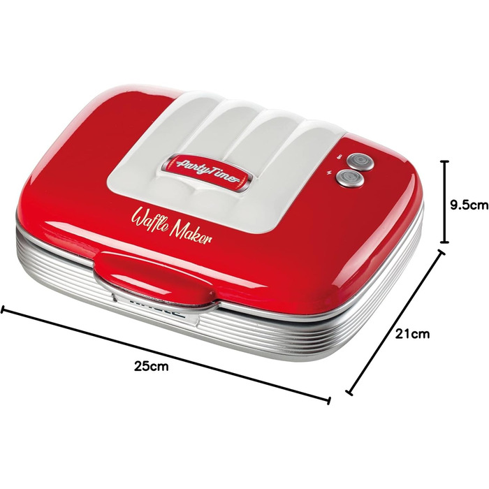 Ariete Party Time Waffle Maker - Non-Stick, 700W, Red