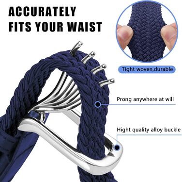 Набір з 2 еластичних тканинних ременів для жінок та чоловіків – регульовані, 3,3 см, довжина 100-120 см (чорний + синій), 100 см