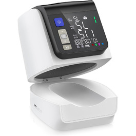 Тонометр на плече Arboleaf з великим LED-дисплеєм, вимірювання пульсу та частоти серцевих скорочень, 4x199 місця пам'яті, зарядка USB-C або AA-батареї, для домашнього використання, білий, компактний