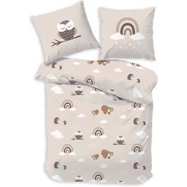 Дитяча постільна білизна 135x200/80x80, Райдуга, Сова та лісові тварини - преміум якість, приємна до шкіри - для дівчаток та хлопчиків - 100% бавовна (Сова), комплект постільної білизни Сова