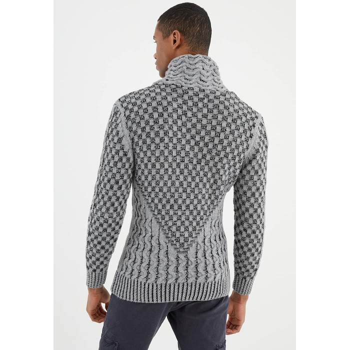 Чоловічий в'язаний пуловер Leif Nelson з коміром-стійкою, теплий зимовий пуловер, regular fit, для повсякденного та ділового стилю, доступний у різних розмірах та кольорах (3XL, сіро-чорний)