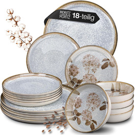 Moritz & Moritz Blossom 18-Piece Dinnerware Set - Elegant Porcelain Dinner Set for 6 - Includes Dinner Plates, Dessert Plates, and Soup Plates