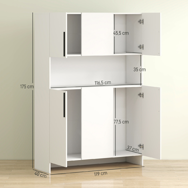 HOMCOM Kitchen Cabinet Buffet Sideboard with Countertop, 6 Doors, 4 Cabinets, Tall Cabinet with Silent Hinges, Microwave Cabinet with Modern Design, White | Aosom