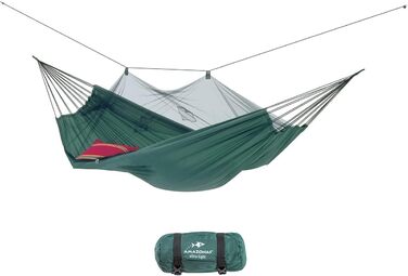 AMAZONAS Ultra-Light Hammock Mosquito Traveller 450 g 220cm x 140cm Packed size 22.5 x 9cm up to 150kg (Green, Bundle with T-Strap Hanging Set)