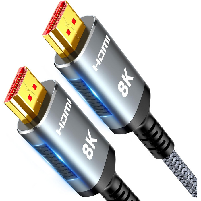 HDMI кабель Highwings 5 метрів 8K, HDMI 2.1, 48Gbps, Ultra Highspeed, Ethernet, HDR10, eARC, DTS:X, 3D, HDCP 2.2/2.3, сумісний з PS5/4/3, HDTV, Blu-ray, монітор