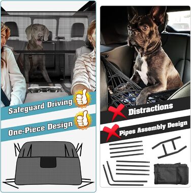 Сітчаста перегородка для собак у автомобіль Mixsuper, 133,1 см, для позашляховиків, пікапів та авто, міцна, чорна (Large)
