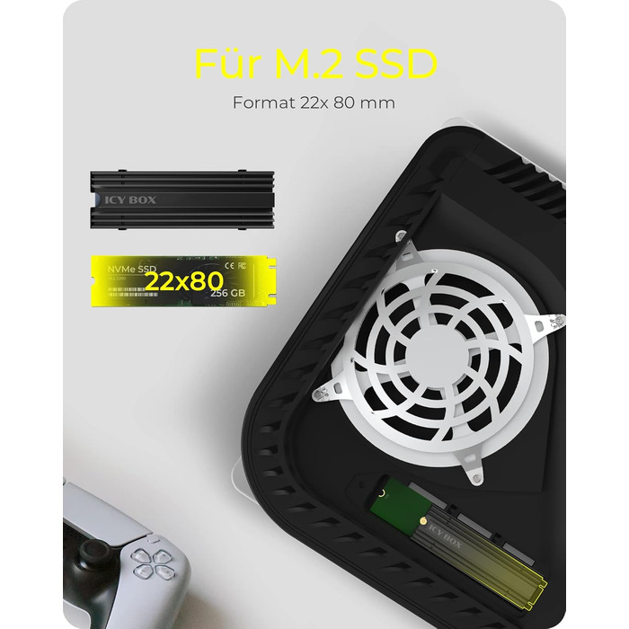 Охолоджувач для M.2 SSD ICY BOX, 10 мм, з алюмінію, 3x термопад, чорний (2280, без вентилятора)