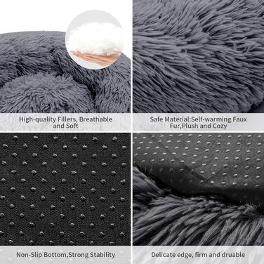 Кругле ліжко для котів та собак, 60 см, м'яке, плюшеве, миється, сірий (S_Dark Grey)