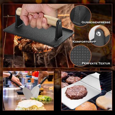 Набір шпателів для грилю з нержавіючої сталі (35 шт.) - набір для тепаньякі, сет для смаш-бургерів, з пресом для бургерів та аксесуарами для планчі, для грилю, пікніка, кемпінгу